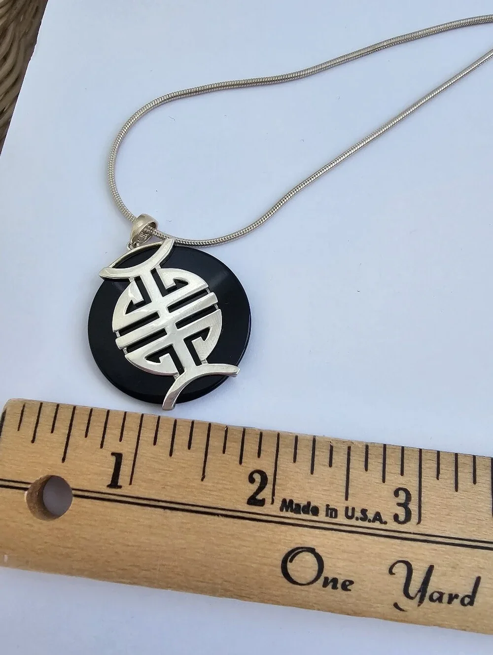 Italian Sterling Silver 925 Black Onyx Shou Character Pendant Necklace​